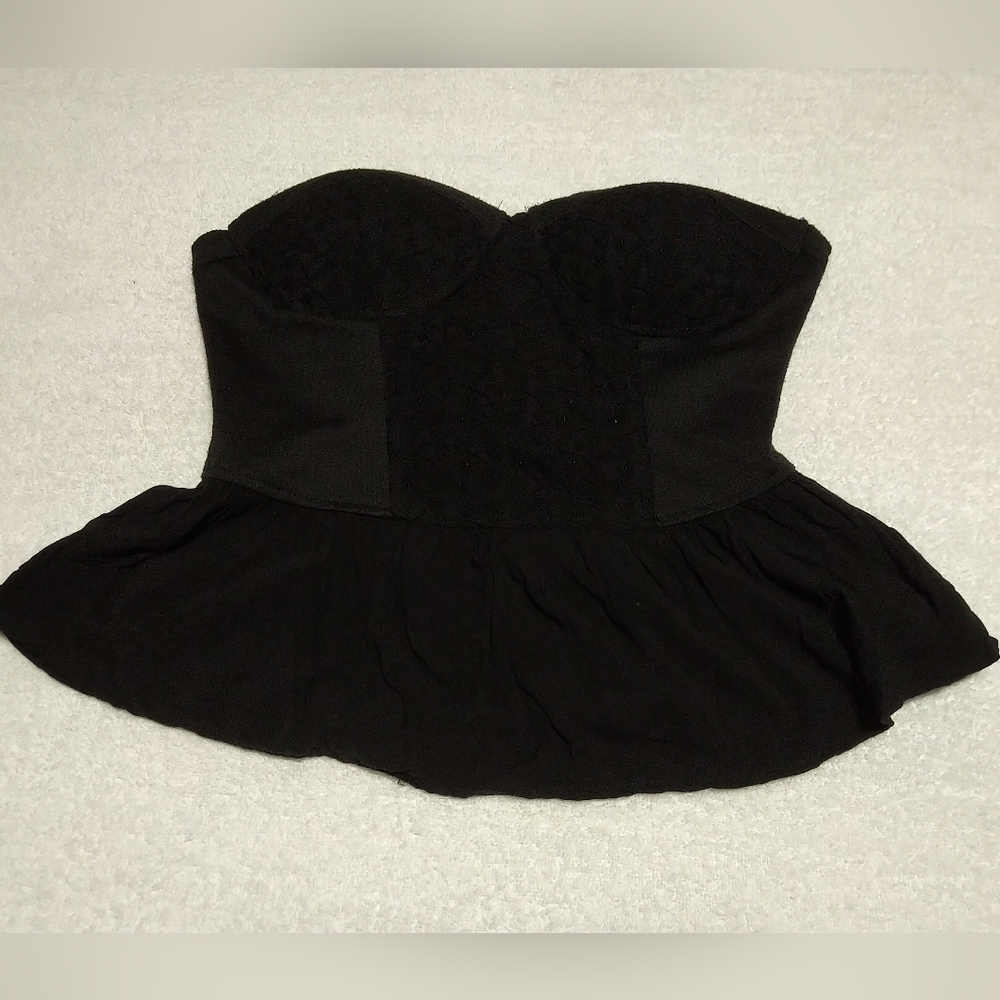 Forever 21 Black Strapless Peplum Top- L